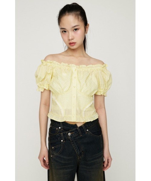 SLY(スライ)の「2WAY PUFF SLEEVE TOPS 2ウェイパフスリーブトップス 春服 夏服(シャツ/ブラウス・レディース・オフホワイト/ライトイエロー/ブラック/マルチ・FREE)」の14枚目の写真