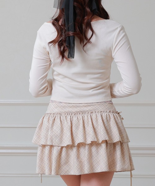 Anely(アネリー)の「Anely チェック柄 サイド リボン ティアード ミニ スカート(スカート・レディース・グレー/ベージュ/ラベンダー・S/FREE)」の5枚目の写真