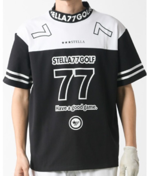 stella77golf(ステラセブンティーンセブンゴルフ)の「COOLMAX接触冷感モックネックTシャツB(Tシャツ/カットソー・メンズ・ネイビー/ブラック/ホワイト・LARGE/X-LARGE/XX-LARGE/MEDIUM)」の1枚目の写真