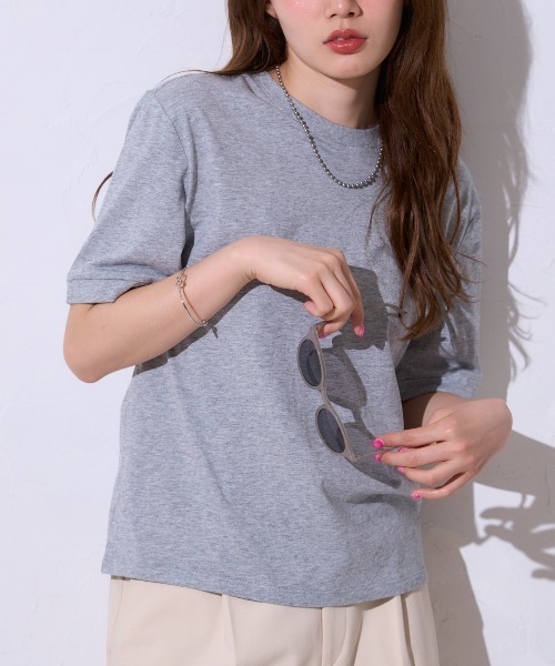 TRIANGLE PALETTE(トライアングルパレット)の「サイロコットン 5分袖 ロールアップTシャツ(Tシャツ/カットソー・レディース・ホワイト/ブラック/グレー・FREE)」の1枚目の写真