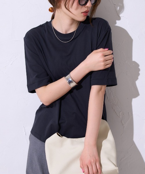 TRIANGLE PALETTE(トライアングルパレット)の「サイロコットン 5分袖 ロールアップTシャツ(Tシャツ/カットソー・レディース・ホワイト/ブラック/グレー・FREE)」の5枚目の写真