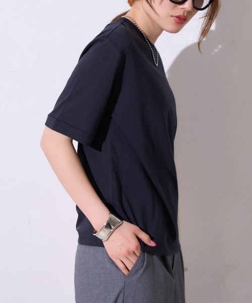 TRIANGLE PALETTE(トライアングルパレット)の「サイロコットン 5分袖 ロールアップTシャツ(Tシャツ/カットソー・レディース・ホワイト/ブラック/グレー・FREE)」の4枚目の写真