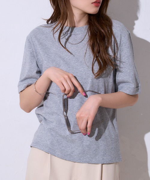 TRIANGLE PALETTE(トライアングルパレット)の「サイロコットン 5分袖 ロールアップTシャツ(Tシャツ/カットソー・レディース・ホワイト/ブラック/グレー・FREE)」の16枚目の写真