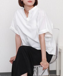 libelle more（リベル モア）の「【吸水速乾／UVケア／抗菌防臭】リネンドルマンシャツ バンドカラー（シャツ/ブラウス）」