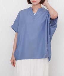 【吸水速乾／UVケア／抗菌防臭】リネンドルマンシャツ バンドカラー