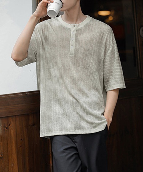 Ressaca(レサーカ)の「オーバーサイズヘンリーネックTシャツ(Tシャツ/カットソー・メンズ・アイボリー/ブラック/ブルー・XL/M/L)」の2枚目の写真
