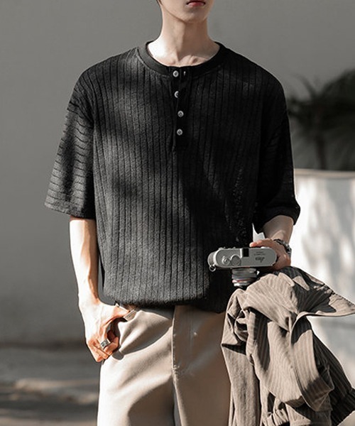 Ressaca(レサーカ)の「オーバーサイズヘンリーネックTシャツ(Tシャツ/カットソー・メンズ・アイボリー/ブラック/ブルー・XL/M/L)」の3枚目の写真
