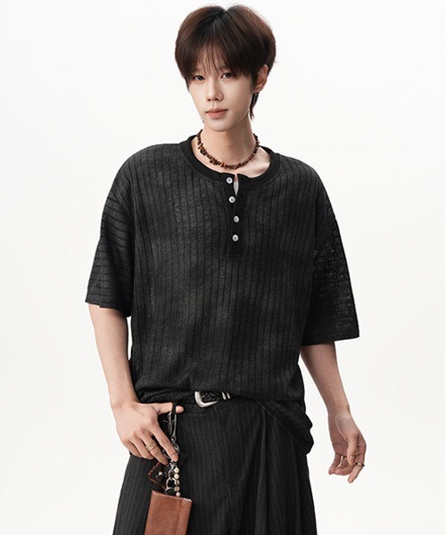 Ressaca(レサーカ)の「オーバーサイズヘンリーネックTシャツ(Tシャツ/カットソー・メンズ・アイボリー/ブラック/ブルー・XL/M/L)」の11枚目の写真