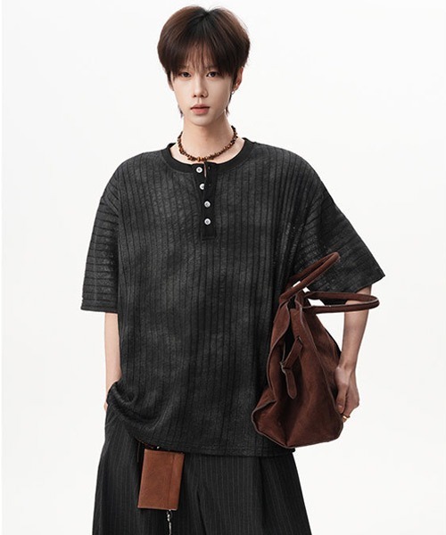 Ressaca(レサーカ)の「オーバーサイズヘンリーネックTシャツ(Tシャツ/カットソー・メンズ・アイボリー/ブラック/ブルー・XL/M/L)」の12枚目の写真