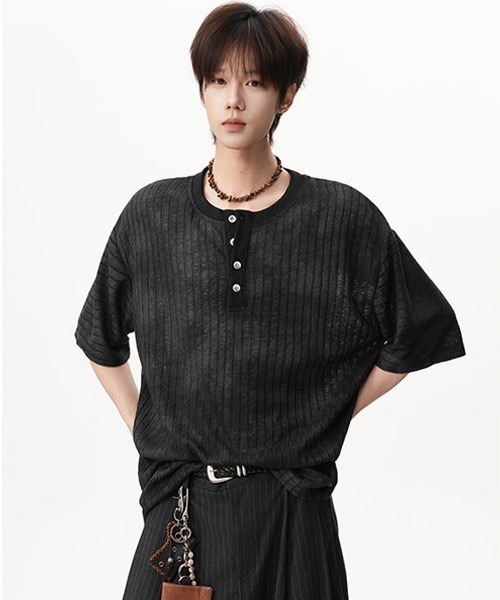 Ressaca(レサーカ)の「オーバーサイズヘンリーネックTシャツ(Tシャツ/カットソー・メンズ・アイボリー/ブラック/ブルー・XL/M/L)」の9枚目の写真