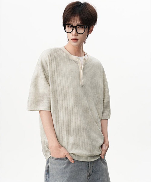 Ressaca(レサーカ)の「オーバーサイズヘンリーネックTシャツ(Tシャツ/カットソー・メンズ・アイボリー/ブラック/ブルー・XL/M/L)」の7枚目の写真