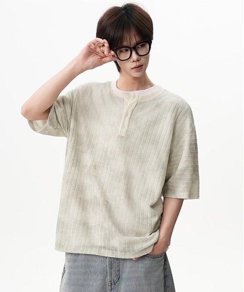Ressaca(レサーカ)の「オーバーサイズヘンリーネックTシャツ(Tシャツ/カットソー・メンズ・アイボリー/ブラック/ブルー・XL/M/L)」の20枚目の写真