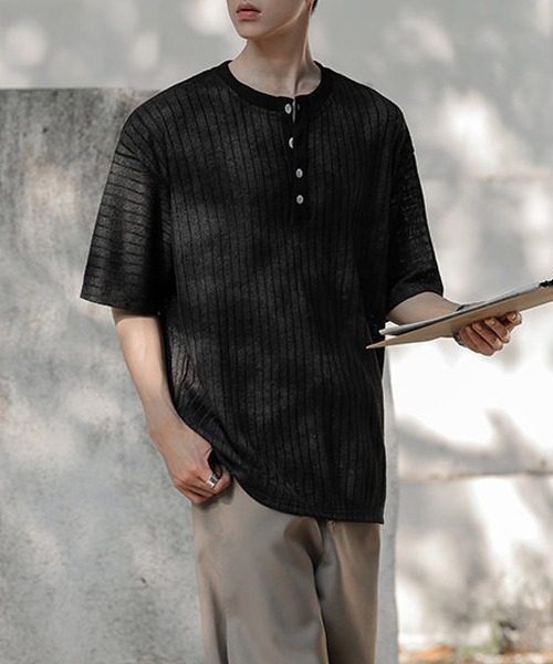 Ressaca(レサーカ)の「オーバーサイズヘンリーネックTシャツ(Tシャツ/カットソー・メンズ・アイボリー/ブラック/ブルー・XL/M/L)」の15枚目の写真