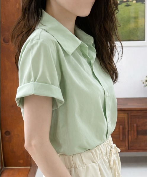 mielu（ミエル）の「シンプル半袖シャツ（シャツ/ブラウス・レディース・ブルー/グリーン/ホワイト・LARGE/MEDIUM）」の8枚目の写真