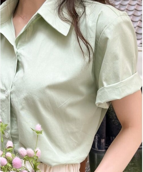 mielu（ミエル）の「シンプル半袖シャツ（シャツ/ブラウス・レディース・ブルー/グリーン/ホワイト・LARGE/MEDIUM）」の10枚目の写真
