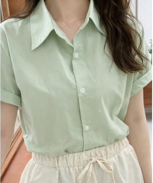 mielu（ミエル）の「シンプル半袖シャツ（シャツ/ブラウス・レディース・ブルー/グリーン/ホワイト・LARGE/MEDIUM）」の11枚目の写真