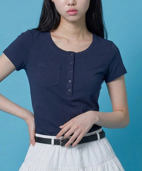 VIVID LADY（ビビッドレディー）の「ヘンリーネックポケットTシャツ（Tシャツ/カットソー・レディース・ネイビー/グレー/ホワイト・FREE）」の20枚目の写真