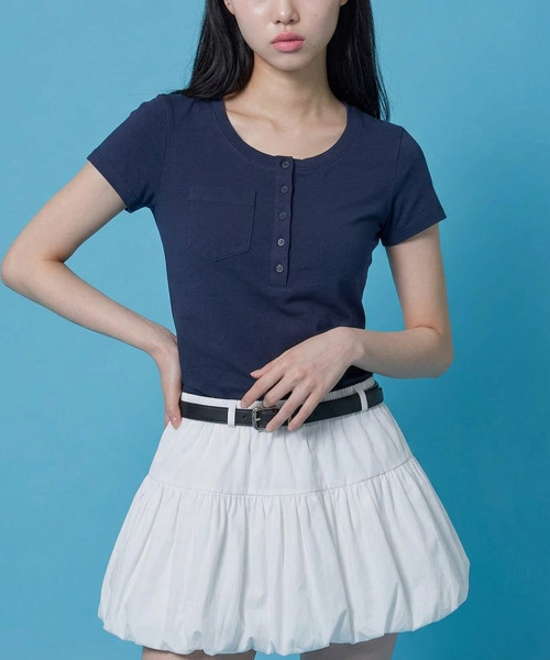 VIVID LADY（ビビッドレディー）の「ヘンリーネックポケットTシャツ（Tシャツ/カットソー・レディース・ネイビー/グレー/ホワイト・FREE）」の21枚目の写真