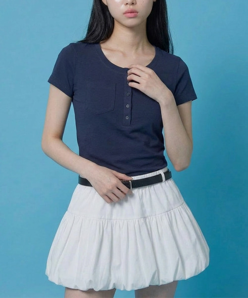VIVID LADY（ビビッドレディー）の「ヘンリーネックポケットTシャツ（Tシャツ/カットソー・レディース・ネイビー/グレー/ホワイト・FREE）」の22枚目の写真