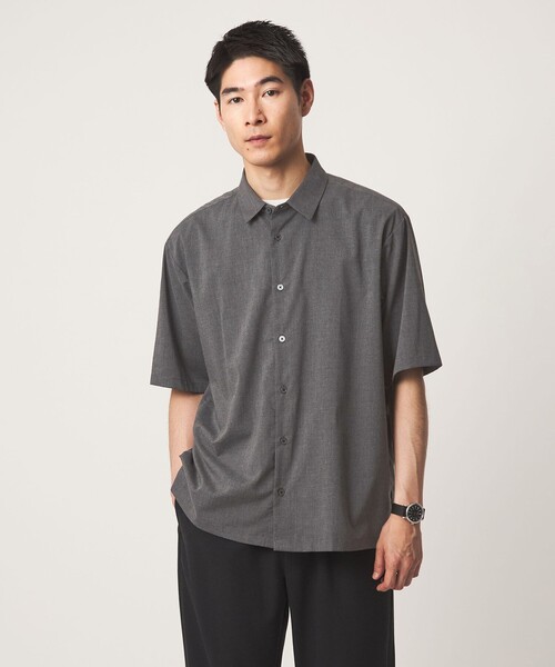 green label relaxing(グリーンレーベルリラクシング)の「【WEB限定】JUST fit ウールライク ボックス シルエット 半袖 シャツ(シャツ/ブラウス・メンズ・ダークグレー/ブラック/モカ・L/XL/M/S)」の3枚目の写真