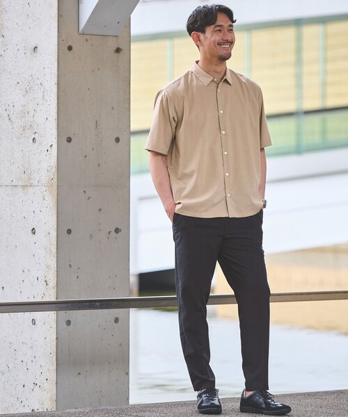 green label relaxing(グリーンレーベルリラクシング)の「【WEB限定】JUST fit ウールライク ボックス シルエット 半袖 シャツ(シャツ/ブラウス・メンズ・ダークグレー/ブラック/モカ・L/XL/M/S)」の5枚目の写真