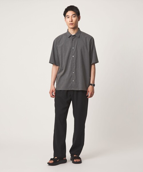 green label relaxing(グリーンレーベルリラクシング)の「【WEB限定】JUST fit ウールライク ボックス シルエット 半袖 シャツ(シャツ/ブラウス・メンズ・ダークグレー/ブラック/モカ・L/XL/M/S)」の6枚目の写真