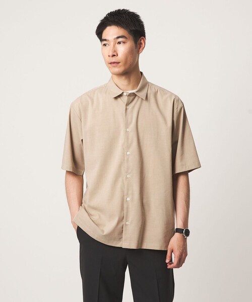 green label relaxing(グリーンレーベルリラクシング)の「【WEB限定】JUST fit ウールライク ボックス シルエット 半袖 シャツ(シャツ/ブラウス・メンズ・ダークグレー/ブラック/モカ・L/XL/M/S)」の8枚目の写真