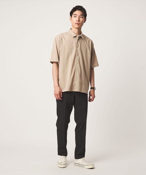 green label relaxing(グリーンレーベルリラクシング)の「【WEB限定】JUST fit ウールライク ボックス シルエット 半袖 シャツ(シャツ/ブラウス・メンズ・ダークグレー/ブラック/モカ・L/XL/M/S)」の9枚目の写真