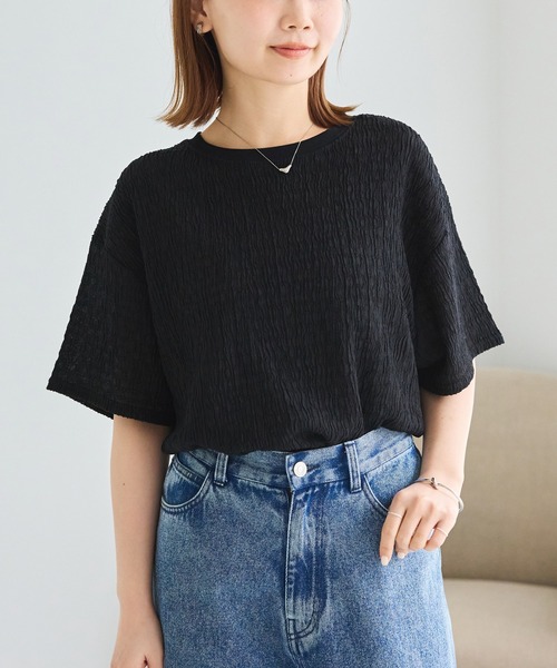 LAVEANGE(ラビアンジェ)の「楊柳ラウンドヘムカットプルオーバー(Tシャツ/カットソー・レディース・ブラック/グレー/オフホワイト・LL/M/5L/4L/3L)」の3枚目の写真