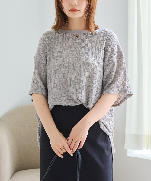 LAVEANGE(ラビアンジェ)の「楊柳ラウンドヘムカットプルオーバー(Tシャツ/カットソー・レディース・ブラック/グレー/オフホワイト・LL/M/5L/4L/3L)」の12枚目の写真