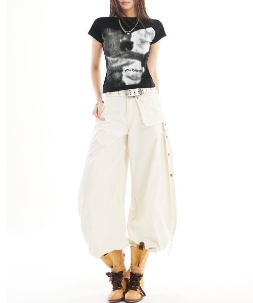 lilful(リルフル)の「【26年春夏新作】ぼかしプリント半袖コンパクトTシャツ(Tシャツ/カットソー・レディース・グレー/ホワイト/ブラック・M/S)」の22枚目の写真