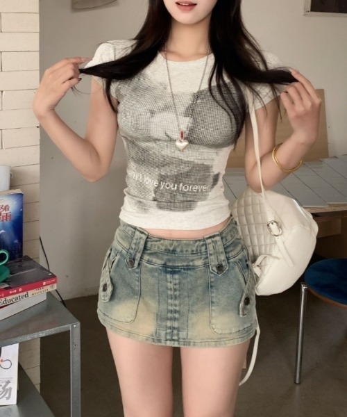 lilful(リルフル)の「【26年春夏新作】ぼかしプリント半袖コンパクトTシャツ(Tシャツ/カットソー・レディース・グレー/ホワイト/ブラック・M/S)」の10枚目の写真