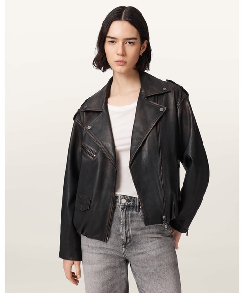 ALLSAINTS(オールセインツ)の「SAMINA RELAXED FIT LEATHER BIKER JACKET | SAMINA リラックス フィット レザー バイカー ジャケット(ライダースジャケット・レディース・ブラック系その他・10/8/12)」の1枚目の写真