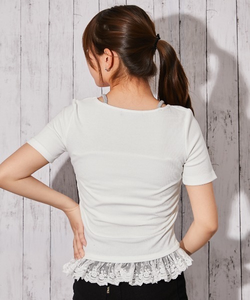 GORGE(ゴージ)の「《ラインストーンロゴ×レースレイヤード》カットソー/フェミニン×Y2K/春夏秋/全3色(Tシャツ/カットソー・レディース・オフホワイト/グレー/ブラック・F)」の13枚目の写真
