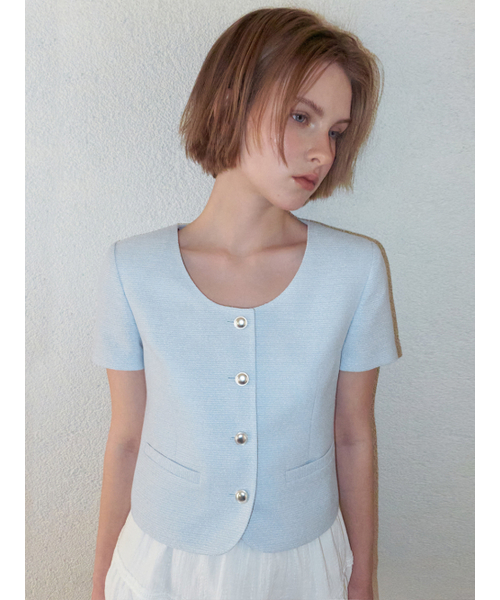 ETMON（エトモン）の「Summer Round Tweed Jacket, Light Blue（テーラードジャケット・レディース・その他・F）」の2枚目の写真