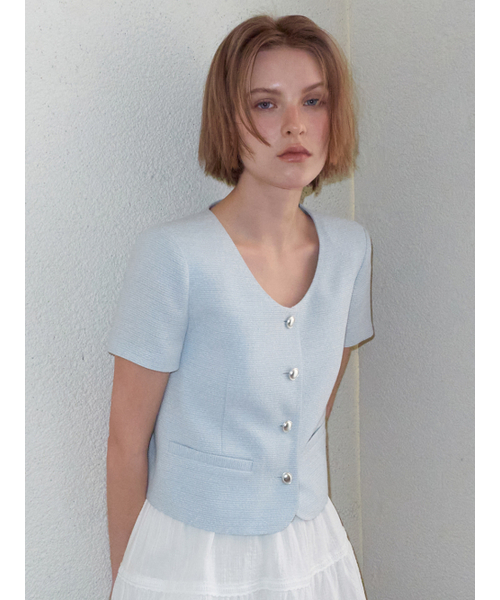 ETMON（エトモン）の「Summer Round Tweed Jacket, Light Blue（テーラードジャケット・レディース・その他・F）」の5枚目の写真