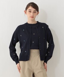 小花刺繍クルーネック2WAYカーディガン