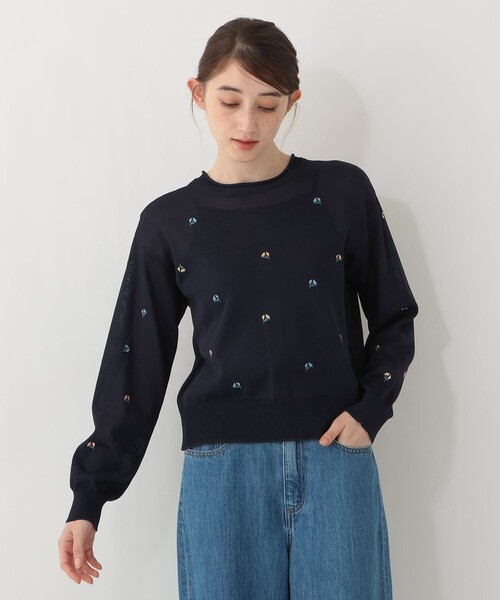 Afternoon Tea(アフタヌーンティー)の「小花刺繍クルーネック2WAYカーディガン(カーディガン/ボレロ・レディース・グレー/ネイビー・MEDIUM)」の10枚目の写真