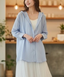 【UV対策・羽織り】薄手シアーシャツパーカー/5色展開 春夏 体型カバー 大人カジュアル