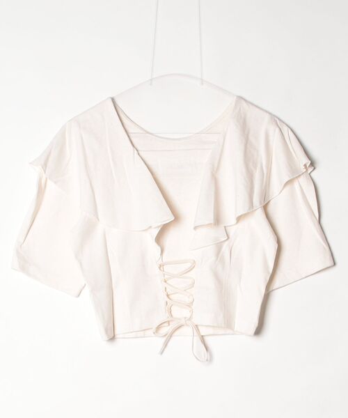 ROSE BUD(ローズバッド)の「mici/RAFFLE LACE UP TOP(Tシャツ/カットソー・レディース・オフホワイト/ブラック・ONE SIZE)」の10枚目の写真