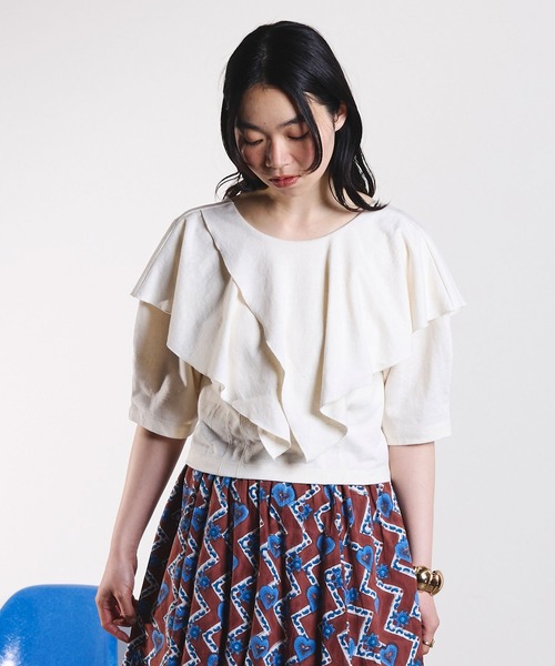 ROSE BUD(ローズバッド)の「mici/RAFFLE LACE UP TOP(Tシャツ/カットソー・レディース・オフホワイト/ブラック・ONE SIZE)」の9枚目の写真