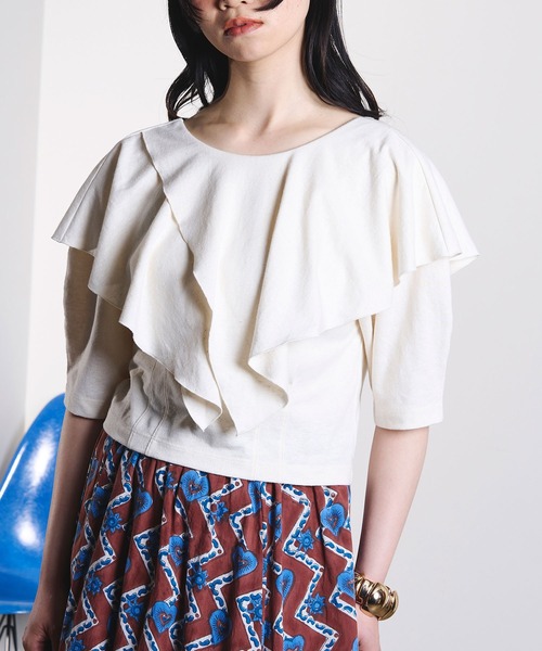 ROSE BUD(ローズバッド)の「mici/RAFFLE LACE UP TOP(Tシャツ/カットソー・レディース・オフホワイト/ブラック・ONE SIZE)」の22枚目の写真