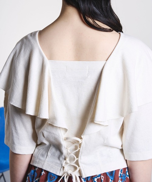 ROSE BUD(ローズバッド)の「mici/RAFFLE LACE UP TOP(Tシャツ/カットソー・レディース・オフホワイト/ブラック・ONE SIZE)」の18枚目の写真