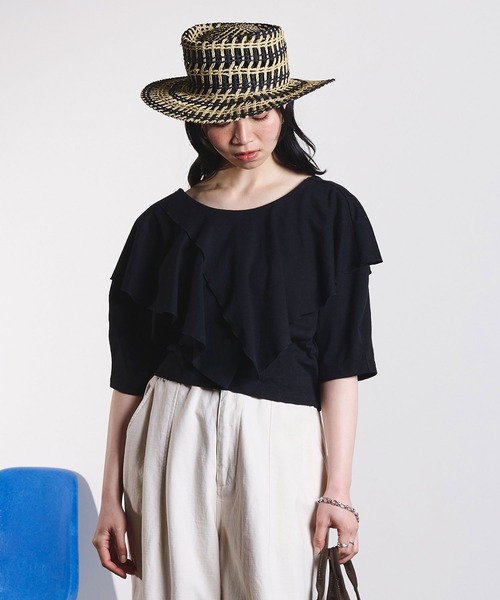 ROSE BUD(ローズバッド)の「mici/RAFFLE LACE UP TOP(Tシャツ/カットソー・レディース・オフホワイト/ブラック・ONE SIZE)」の16枚目の写真