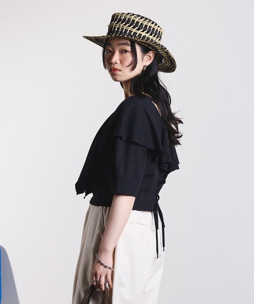 ROSE BUD(ローズバッド)の「mici/RAFFLE LACE UP TOP(Tシャツ/カットソー・レディース・オフホワイト/ブラック・ONE SIZE)」の15枚目の写真