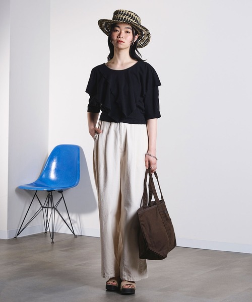 ROSE BUD(ローズバッド)の「mici/RAFFLE LACE UP TOP(Tシャツ/カットソー・レディース・オフホワイト/ブラック・ONE SIZE)」の13枚目の写真