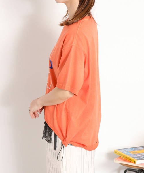 cepo（セポ）の「日焼け加工ドロストショートスリーブTee（Tシャツ/カットソー・レディース・オフホワイト/チャコール/レッド・M）」の4枚目の写真