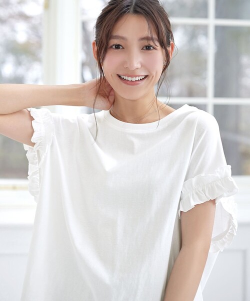 Tiaclasse（ティアクラッセ）の「ギャザースリーブカットソー（Tシャツ/カットソー・レディース・ブラック/オフホワイト・XXL/XL）」の6枚目の写真