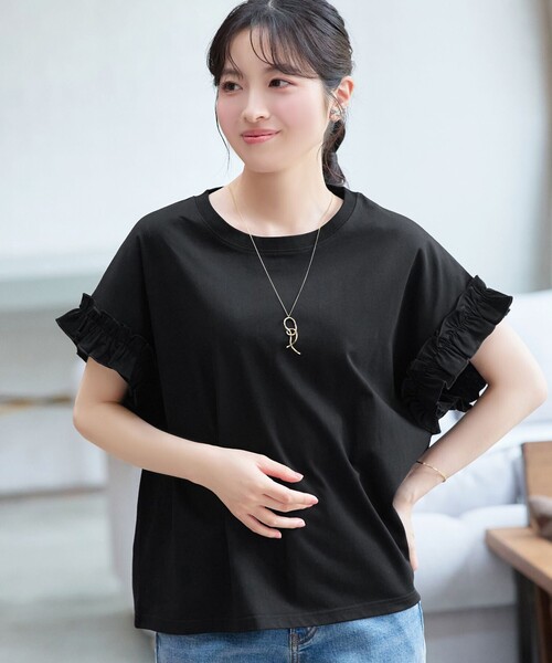 Tiaclasse（ティアクラッセ）の「ギャザースリーブカットソー（Tシャツ/カットソー・レディース・ブラック/オフホワイト・XXL/XL）」の19枚目の写真