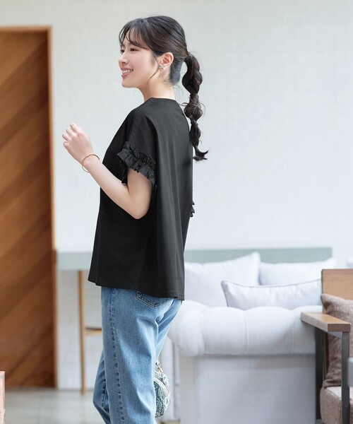 Tiaclasse（ティアクラッセ）の「ギャザースリーブカットソー（Tシャツ/カットソー・レディース・ブラック/オフホワイト・XXL/XL）」の20枚目の写真